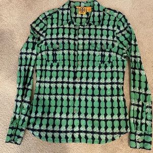Tory Burch Navy blue blouse with pineapple print
